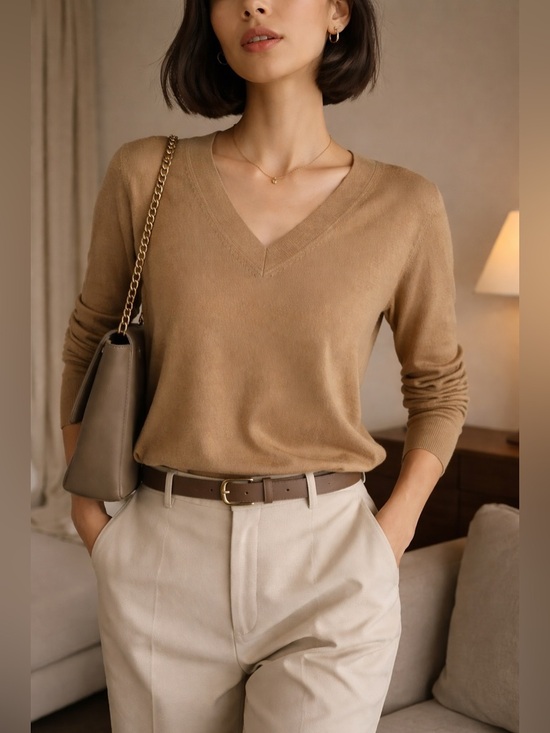 Banana Republic Sweaters - Banana Republic Silk Cashmere V-Neck Sweater Camel Brown Lightweight Knit Medium